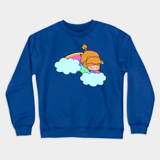 Rainbow Cloud Highland Cow Crewneck Sweatshirt